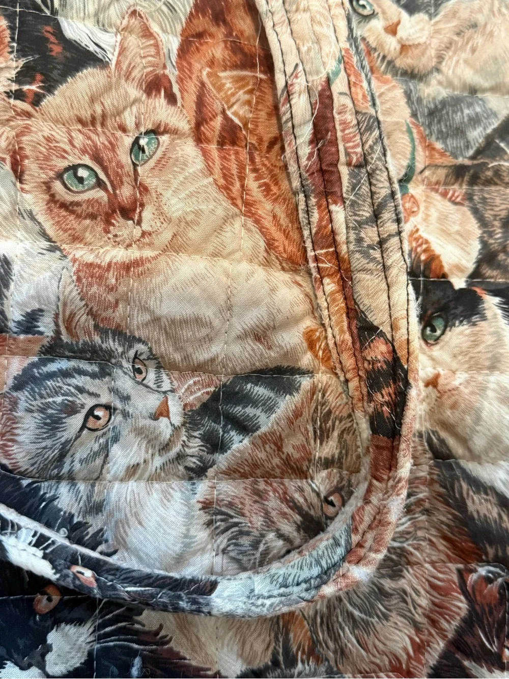 Vintage Quilted Cat Print Tote Bag - Multi-Colored